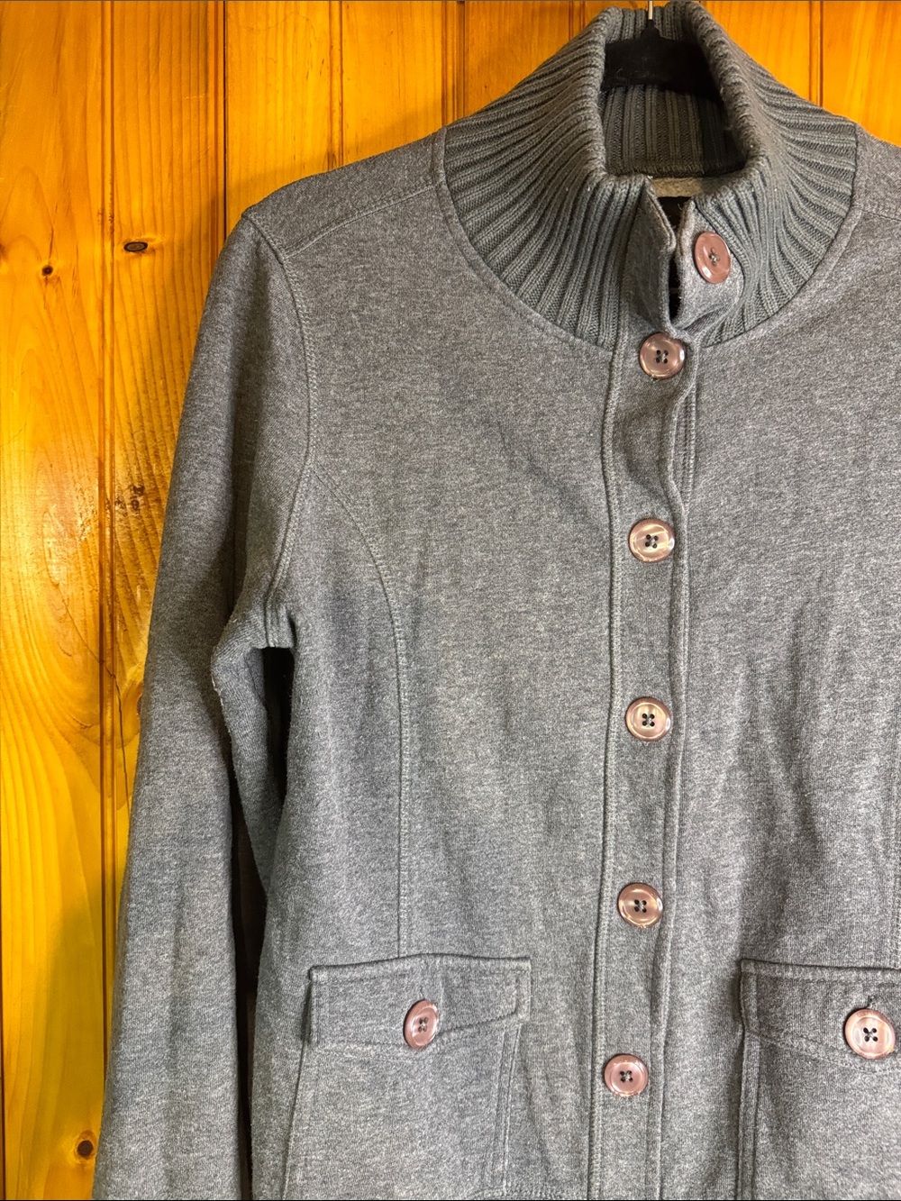 Guess Gray Rib Collar Button-Front Cardigan - Picture 5 of 10